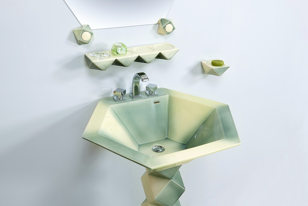 Collection Diamant : vasque, étagère, porte-savon, miroir